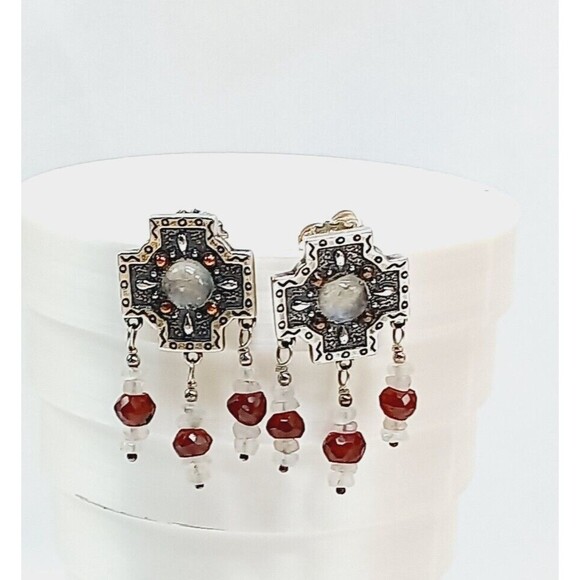 Carolyn Pollack Relios Sterling Crystal Garnet Bead Copper Accent Dangle Earring - Picture 1 of 11